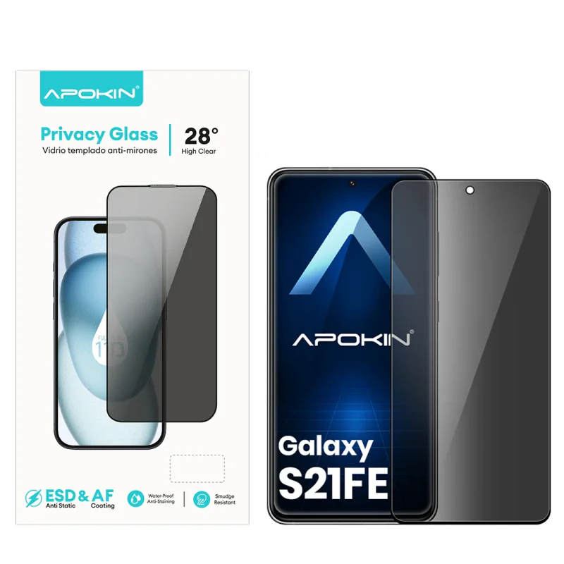 Película de Vidro Temperado Apokin para Samsung S21 FE Privacidade Curva 5D