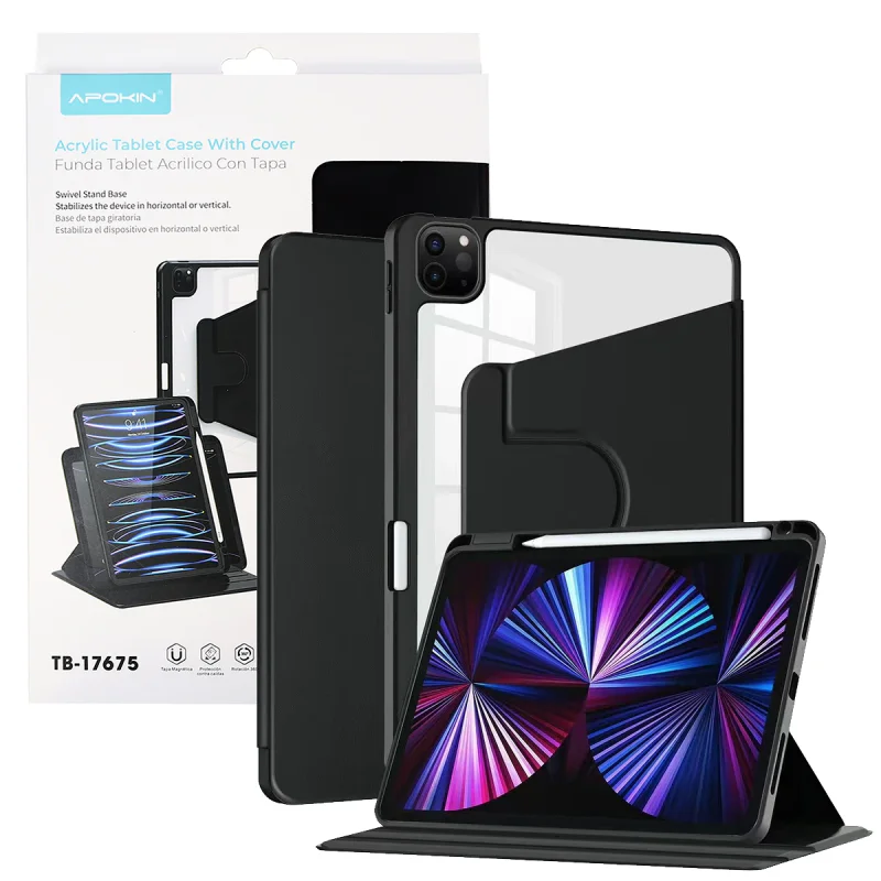 Capa Apokin Smart Cover 360 para iPad Air 13 com Suporte para Caneta Preto