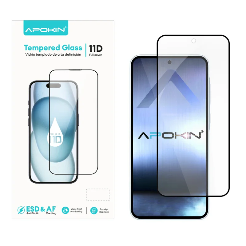 Película de Vidro Temperado 11D Apokin Full Glue para Samsung Galaxy e Redmi Note Preto