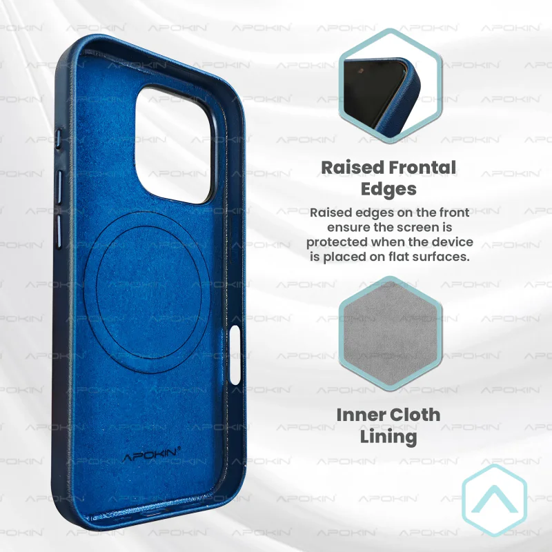 Capa Apokin para iPhone 15 Pro em Pele Azul - Imagem 3