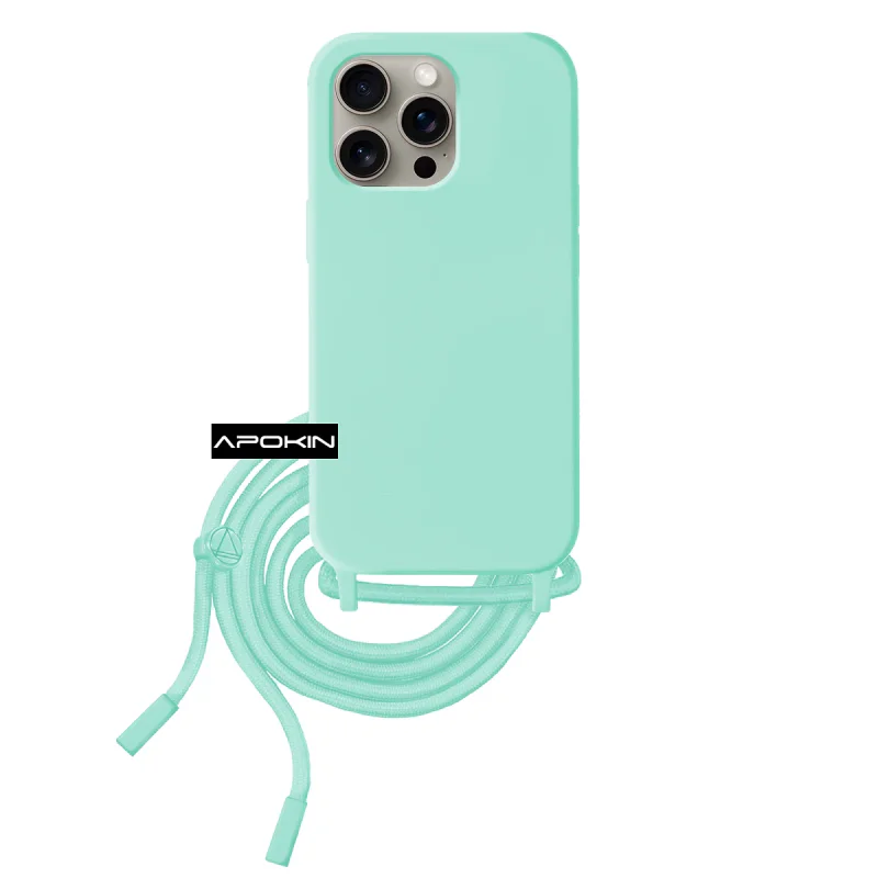 Capa Apokin para iPhone 15 Pro Silicone Macio com Cordão Rosa - Imagem 2