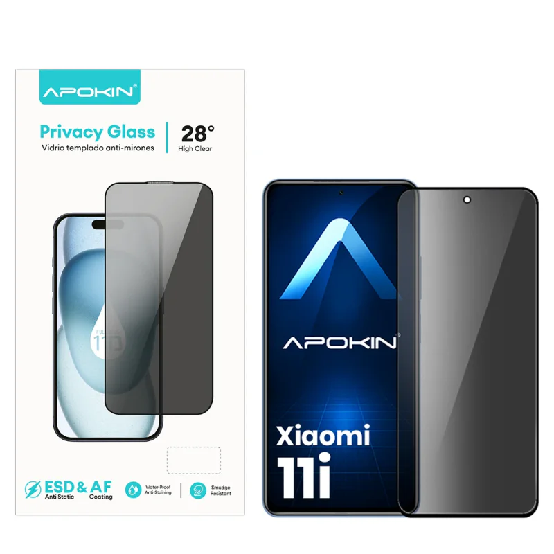 Película de Vidro Temperado Apokin para Xiaomi Mi 11i / 11X / 11X Pro Privacidade 5D Curvo Preto