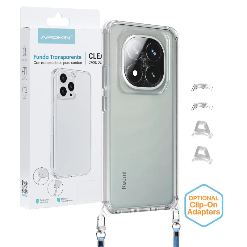 Capa Apokin 2 em 1 ClearStrap com Cordão para Xiaomi Redmi Note 14 Pro Plus Transparente