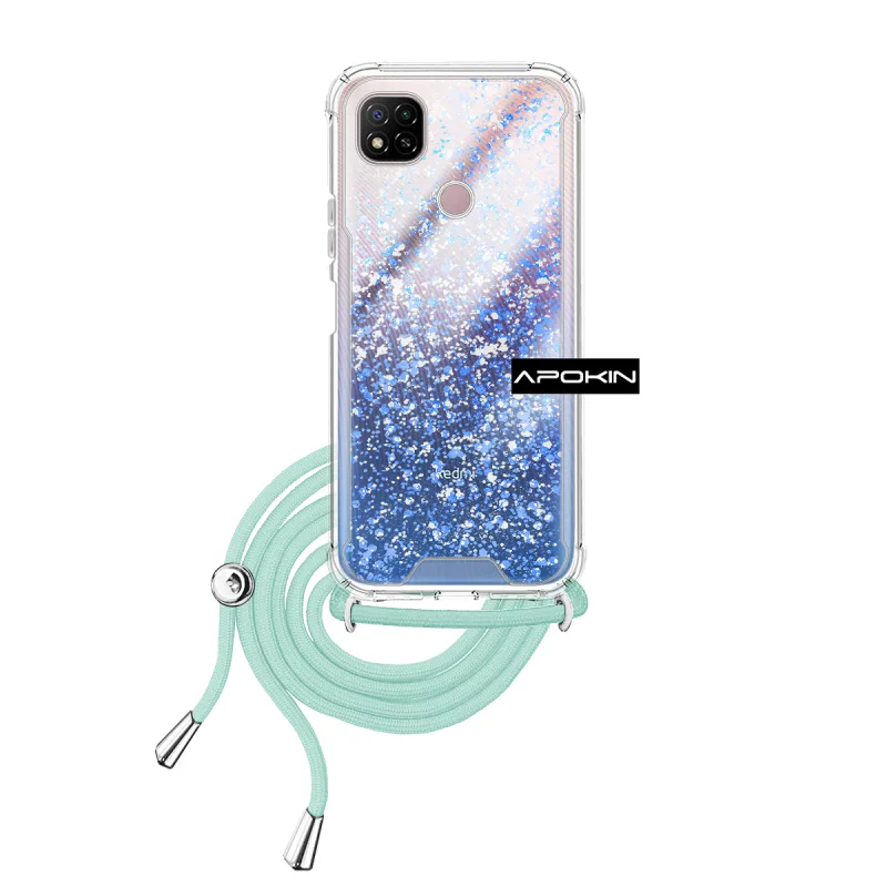 Capa de Gel Apokin Transparente com Cordão para Xiaomi Redmi 9C Azul Turquesa - Imagem 4