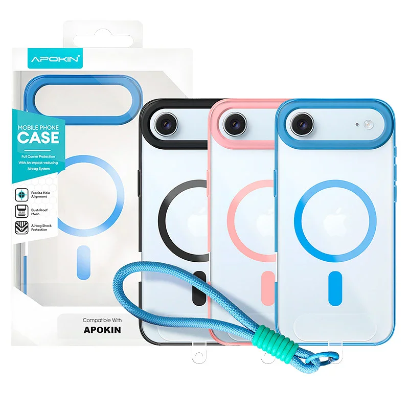 Capa de Silicone Apokin para iPhone 17 Air com Correia e MagSafe Rosa