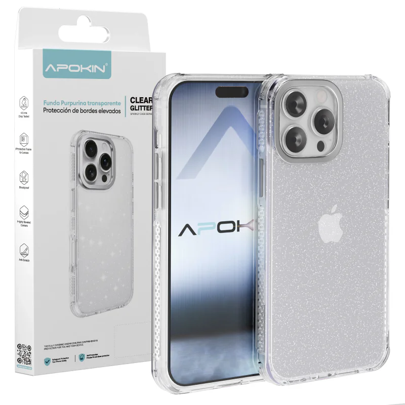 Capa Apokin para iPhone 15 Pro Acrílica Transparente com Purpurina