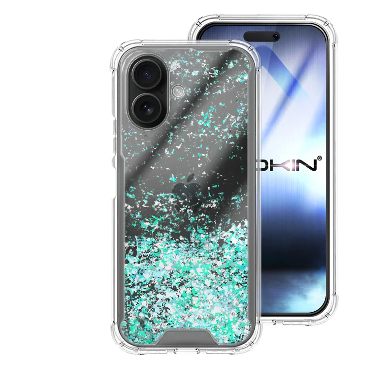 Capa Apokin para iPhone 16 em Gel Transparente com Purpurina Azul Turquesa - Imagem 4
