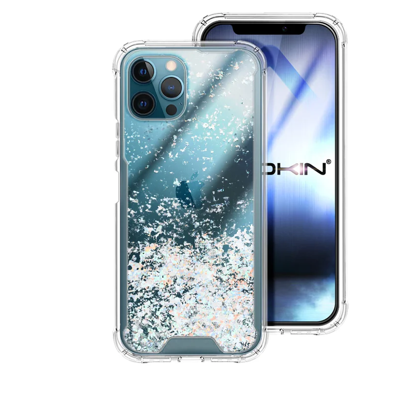 Capa de Gel e Acrílico Transparente com Glitter Apokin para iPhone 12 Pro Max Azul Turquesa - Imagem 5