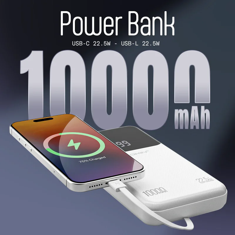 Powerbank Apokin 10000 mAh com Cabos Integrados Preto - Imagem 2