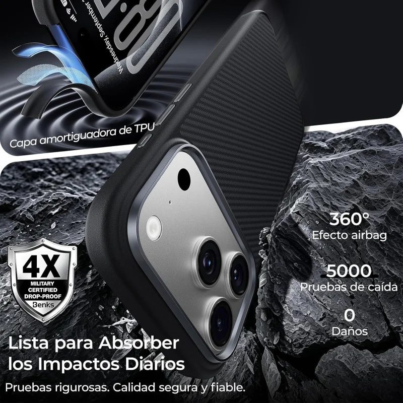 Capa Apokin Benks 600D Pro para iPhone 17 Pro e 18 Pro Antichoque Kevlar Magnética Preto - Imagem 3