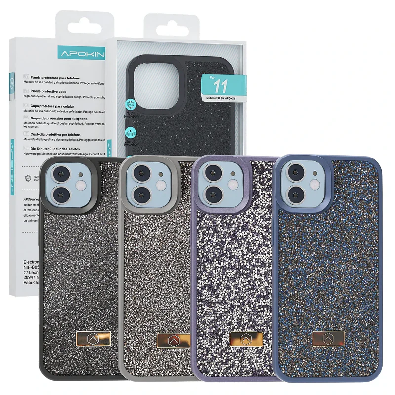 Capa de Silicone Apokin para iPhone 11 com Brilho Diamante Cinza