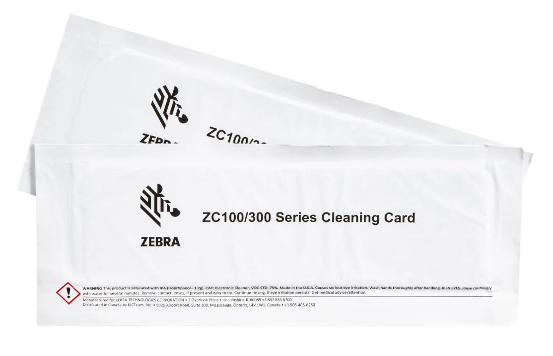 Kit de Limpeza Zebra ZC100/300/350 - 2 Cartões para Impressoras de Cartões - Imagem 1