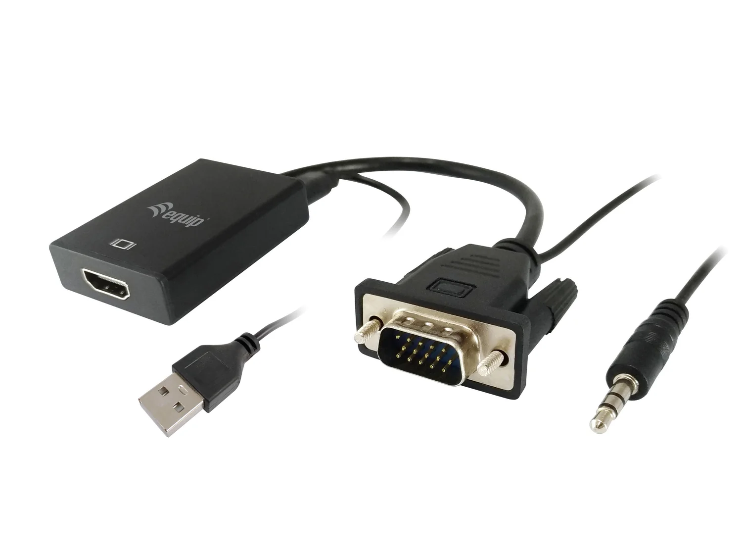 Adaptador VGA para HDMI com Áudio 3.5mm 0.2m Preto Equip 119038 - Imagem 1