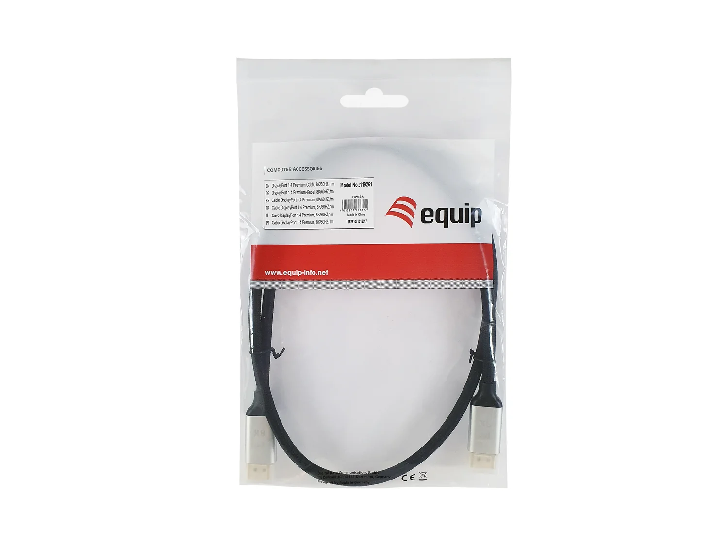 Cabo DisplayPort 1.4 Premium 8K 60Hz 2 m Carcaça Alumínio Equip 119262 - Imagem 3