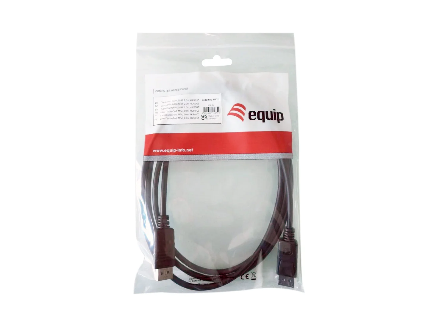 Cabo DisplayPort 1.2 Equip 119332 com Trinco Macho/Macho 2 m 4K 60Hz Preto - Imagem 3