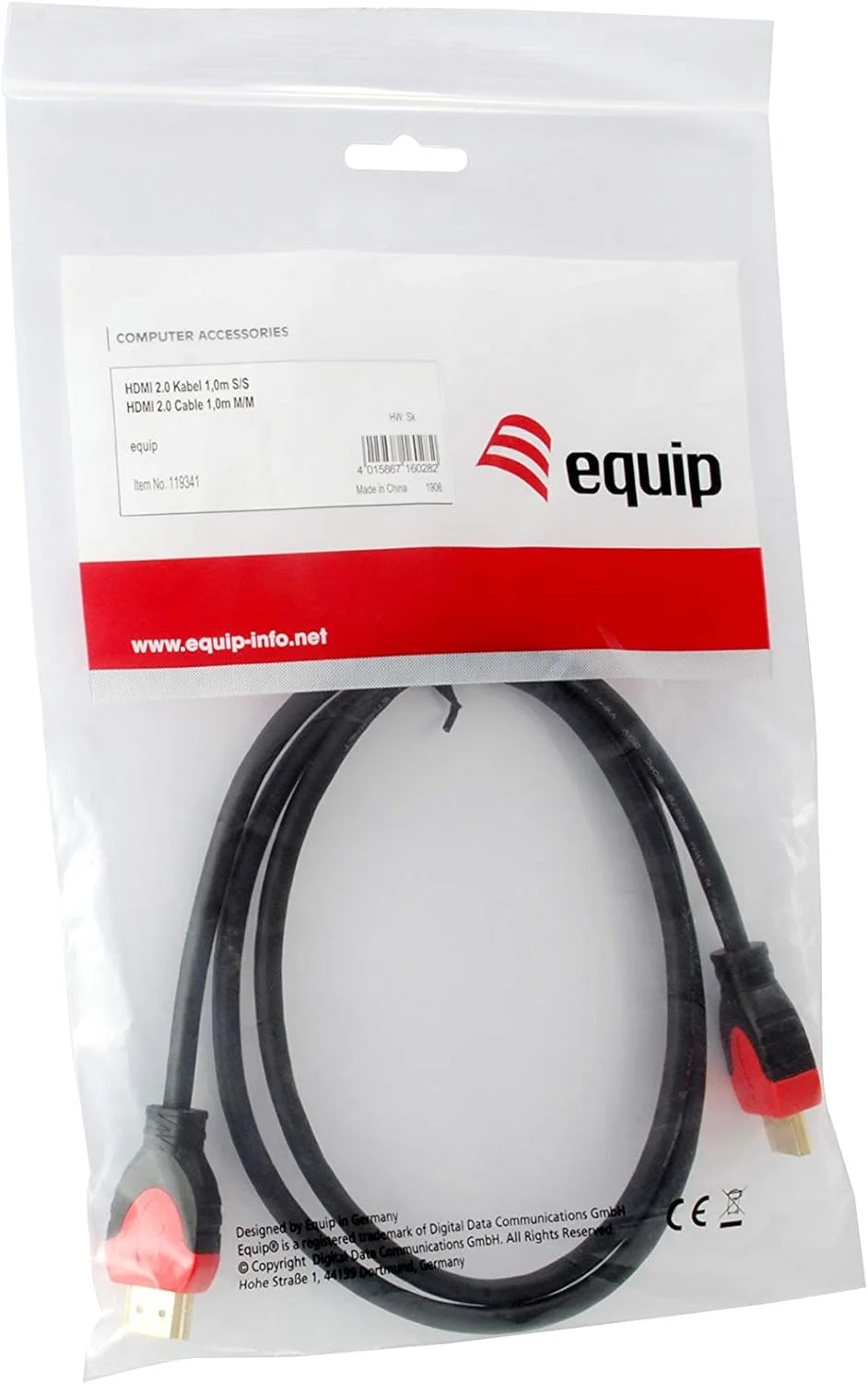 Cabo HDMI 2.0 Equip 3m 4K/60Hz Duas Cores com Ethernet Preto/Vermelho - Imagem 3