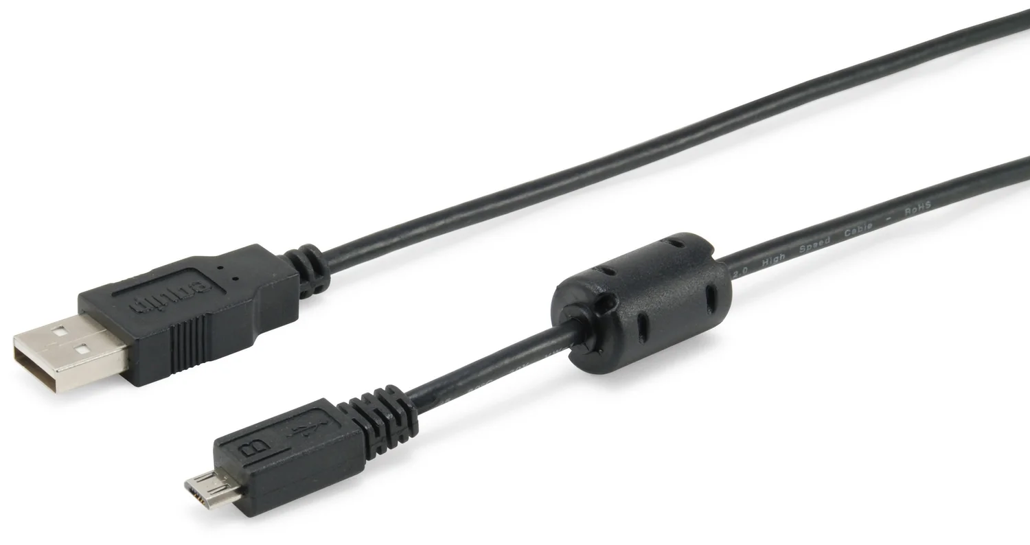 Cabo USB 2.0 Tipo A para Micro-B Equip 128551 com Ferrite e Blindagem Dupla - 1,8 metros Preto - Imagem 1
