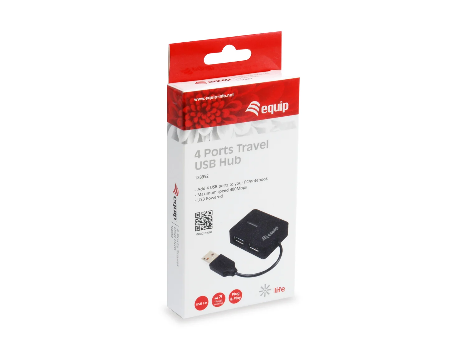 Hub USB Equip 128952 4 portas USB 2.0 viagem ultra compacto preto 480 Mbit/s - Imagem 2