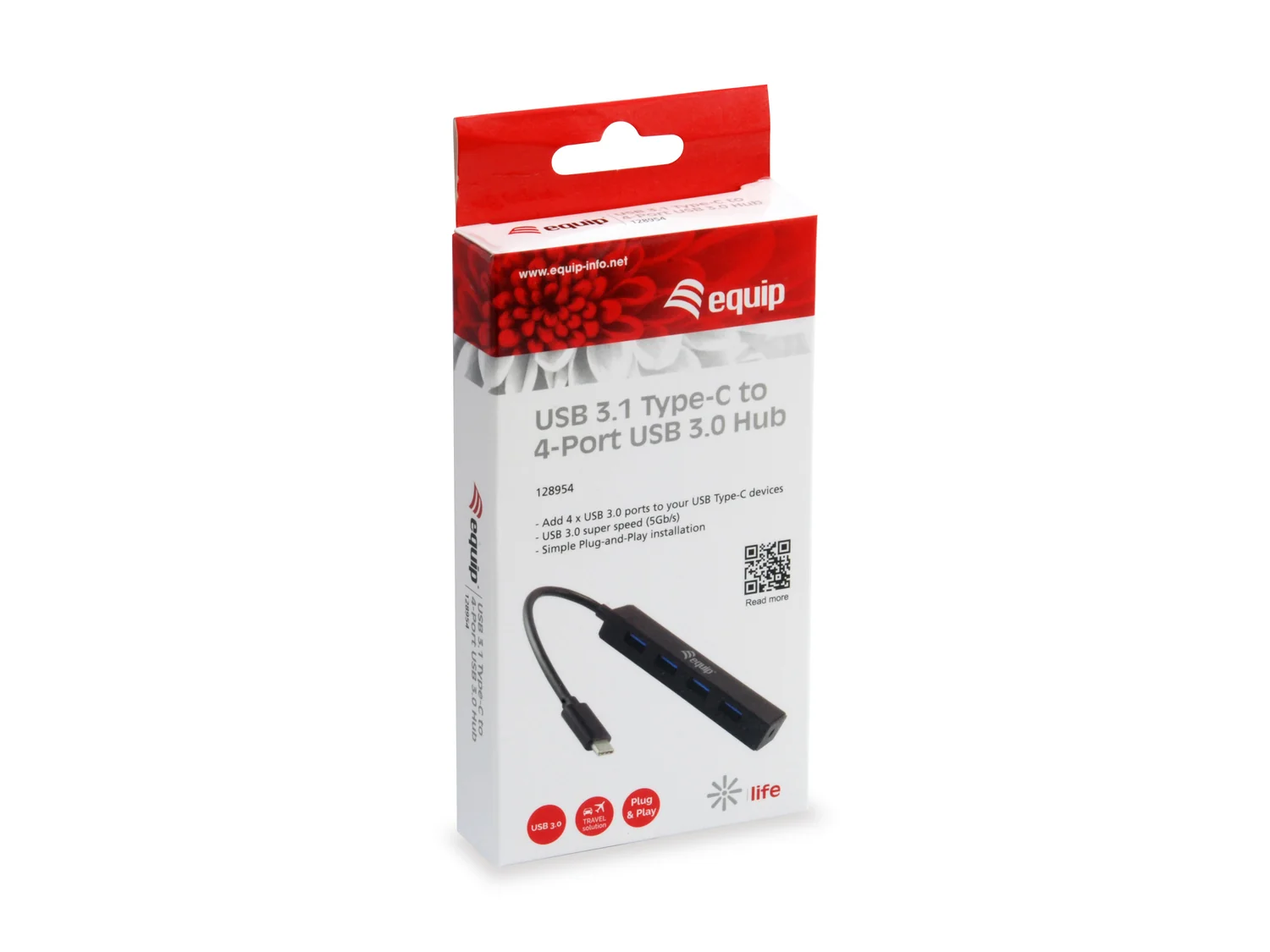 Hub USB 4 Portas USB 3.0 com Entrada USB-C 5 Gbps Plug and Play — Equip 128954 - Imagem 2
