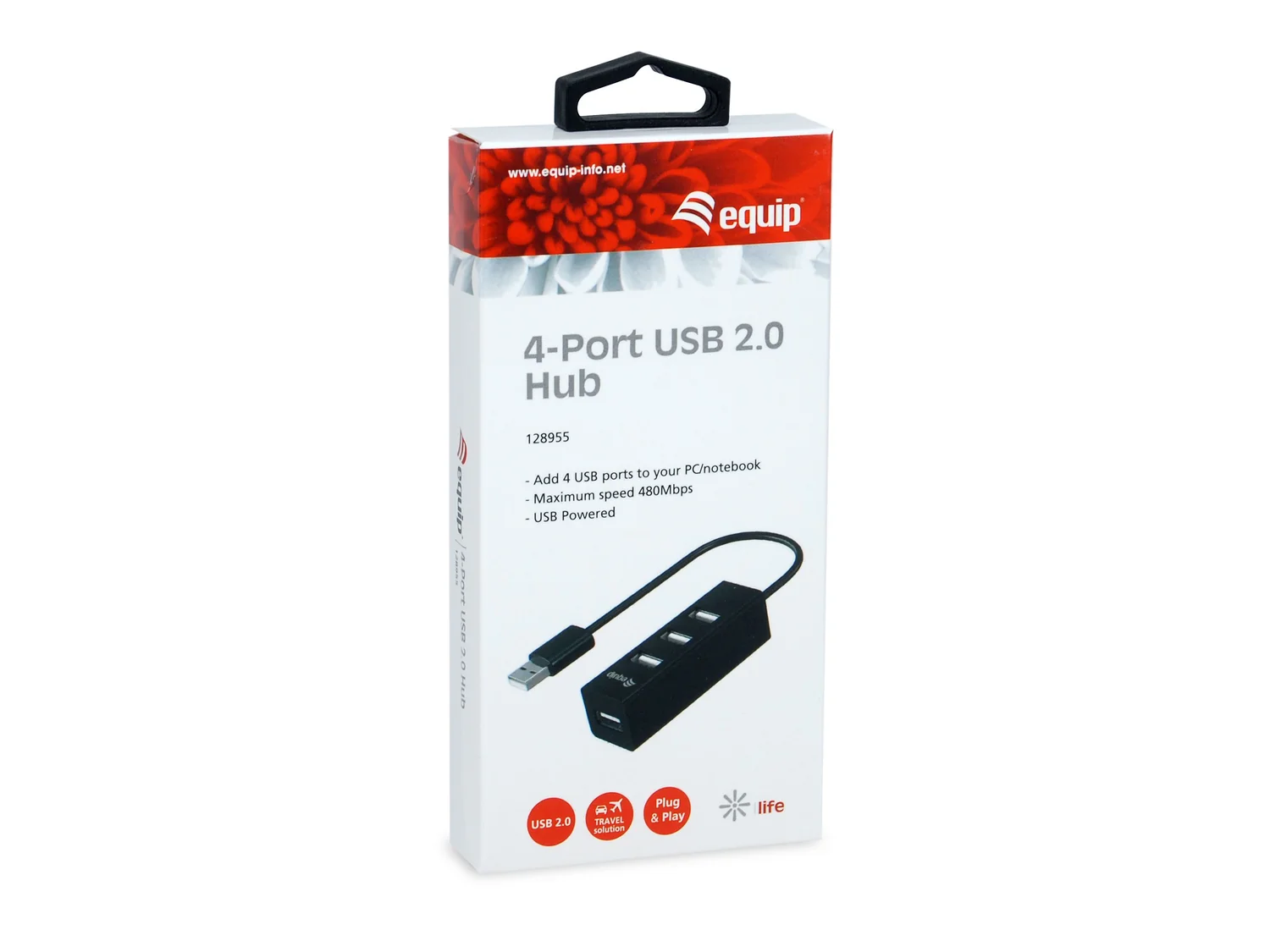 Hub USB Equip 128955 4 portas USB 2.0 480 Mbit/s preto plug and play - Imagem 3