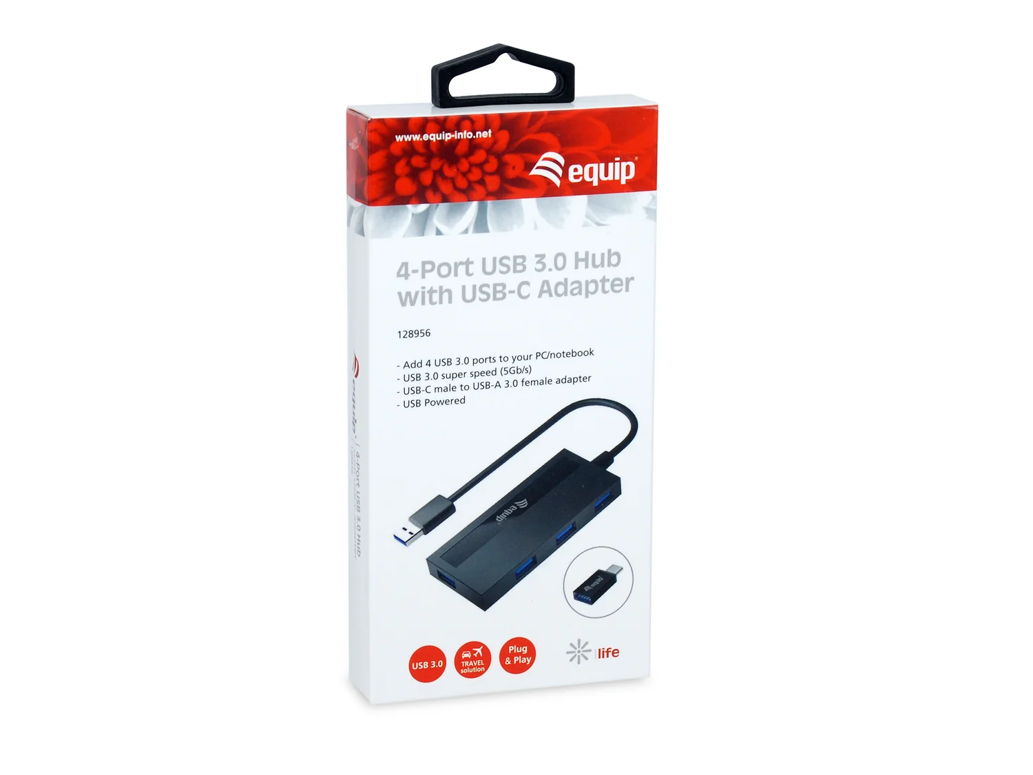 Hub USB 4 Portas USB 3.0 com Adaptador USB-C Incluído 5 Gbps — Equip 128956 - Imagem 4