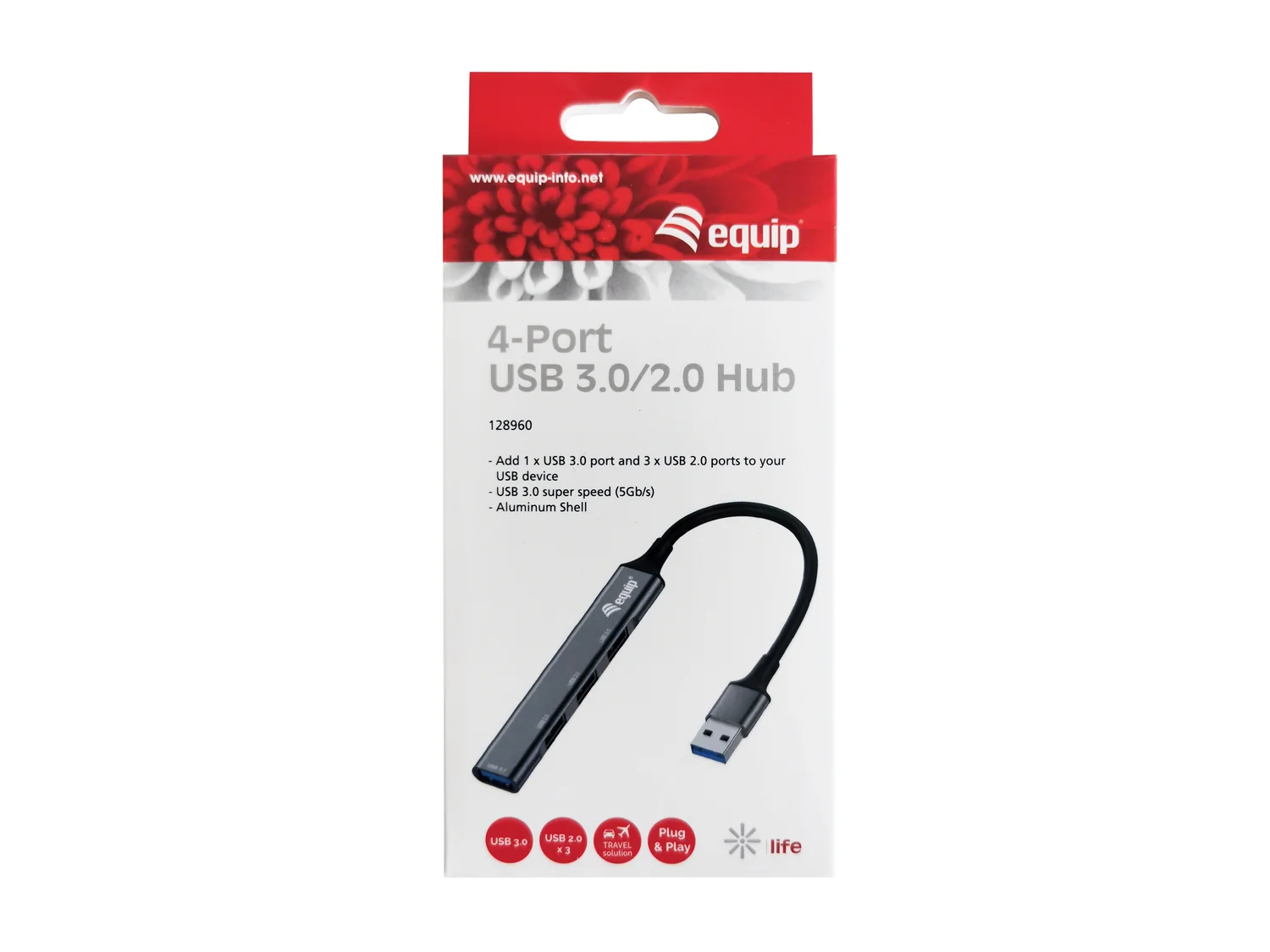 Hub USB 3.0 de 4 Portas Equip em Alumínio Preto/Cinzento - Imagem 4