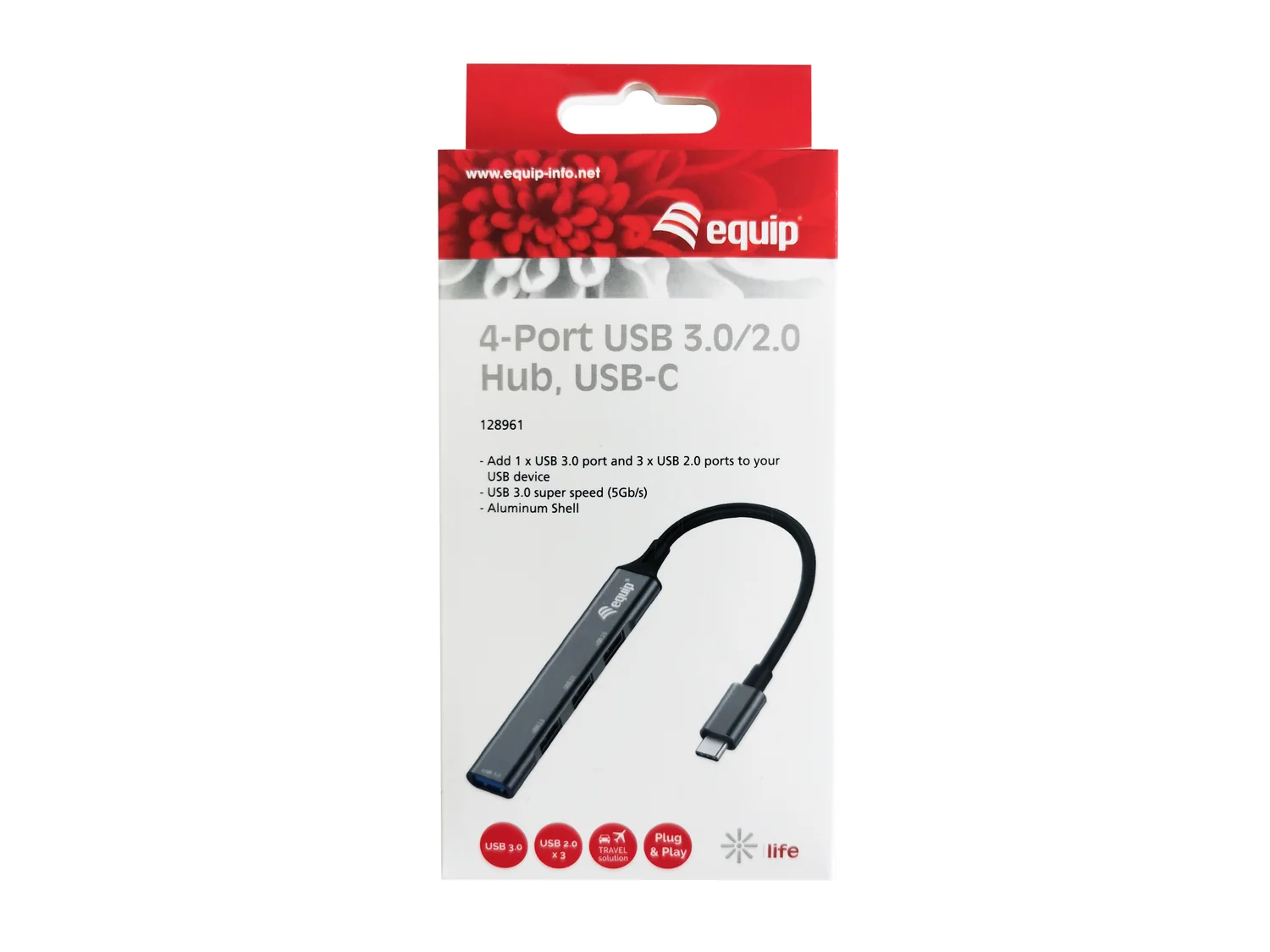 Hub USB-C 4 Portas USB 3.0 e USB 2.0 em Alumínio Equip 128961 Preto/Cinzento - Imagem 4