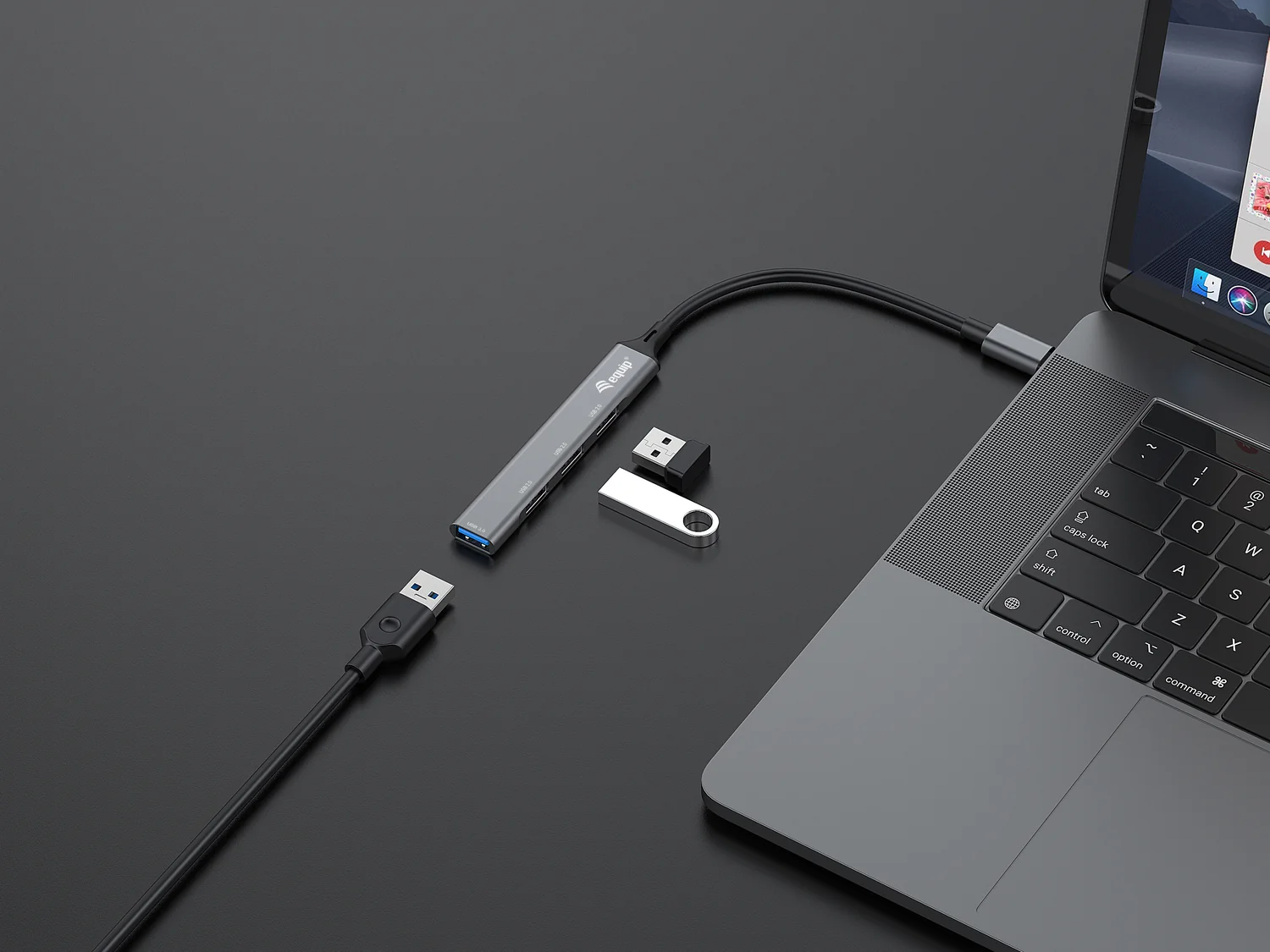 Hub USB-C 4 Portas USB 3.0 e USB 2.0 em Alumínio Equip 128961 Preto/Cinzento - Imagem 3