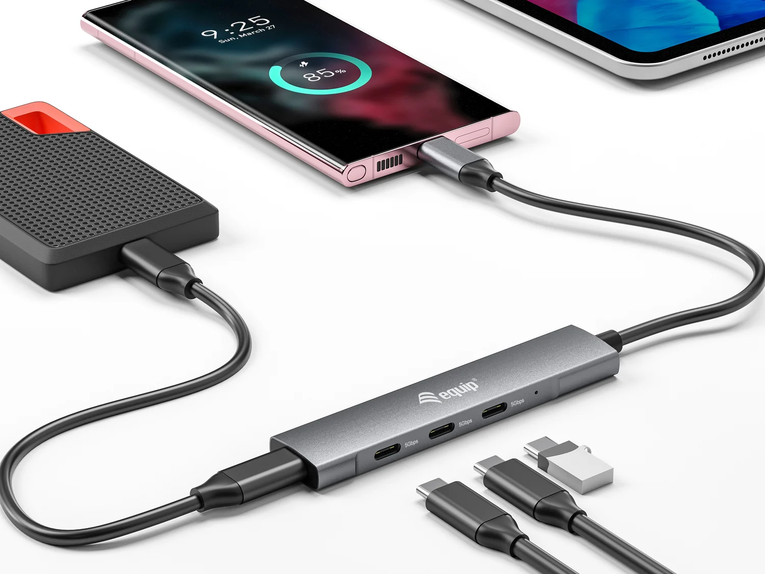 Hub USB-C 4 Portas USB 3.2 Gen 1 em Alumínio Equip 128963 Preto/Prateado - Imagem 4