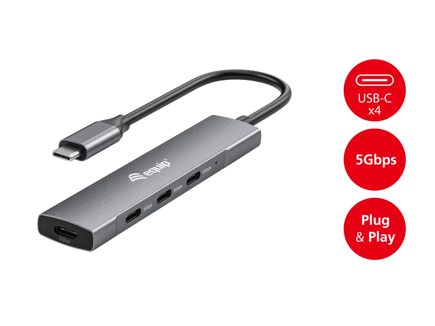 Hub USB-C 4 Portas USB 3.2 Gen 1 em Alumínio Equip 128963 Preto/Prateado - Imagem 7