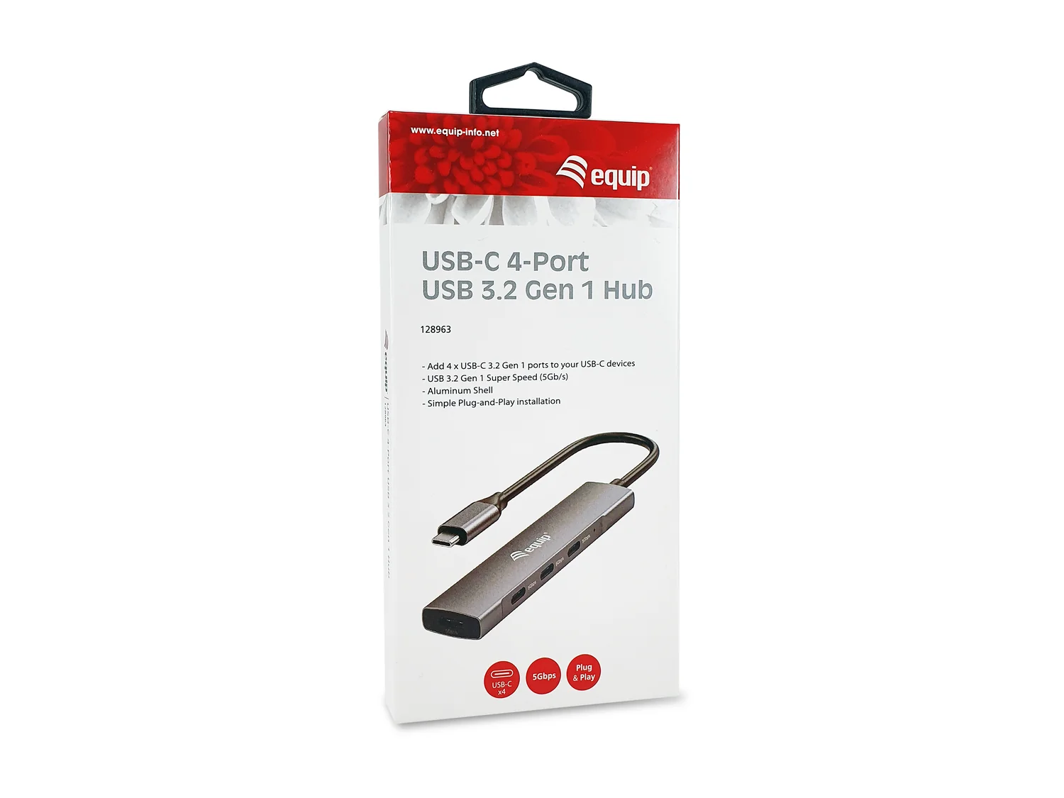 Hub USB-C 4 Portas USB 3.2 Gen 1 em Alumínio Equip 128963 Preto/Prateado - Imagem 8