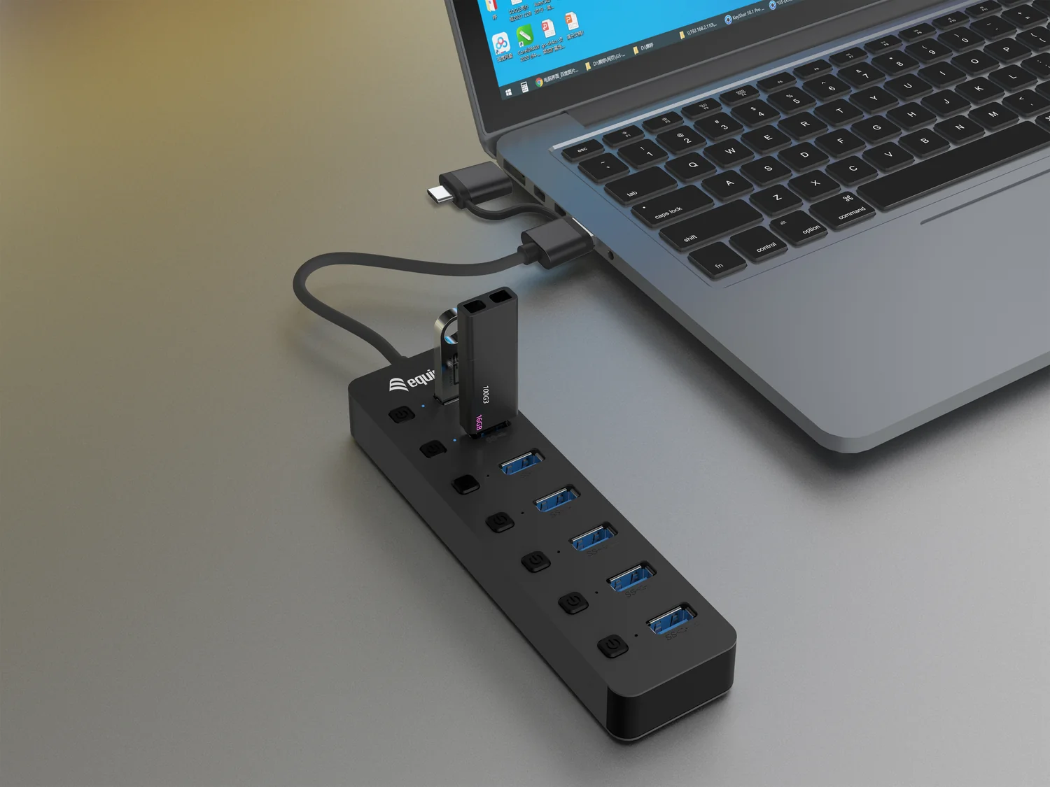 Hub USB 3.2 Gen 1 Equip 7 Portas USB-A com Alimentação Externa 5 Gbps, preto - Imagem 3
