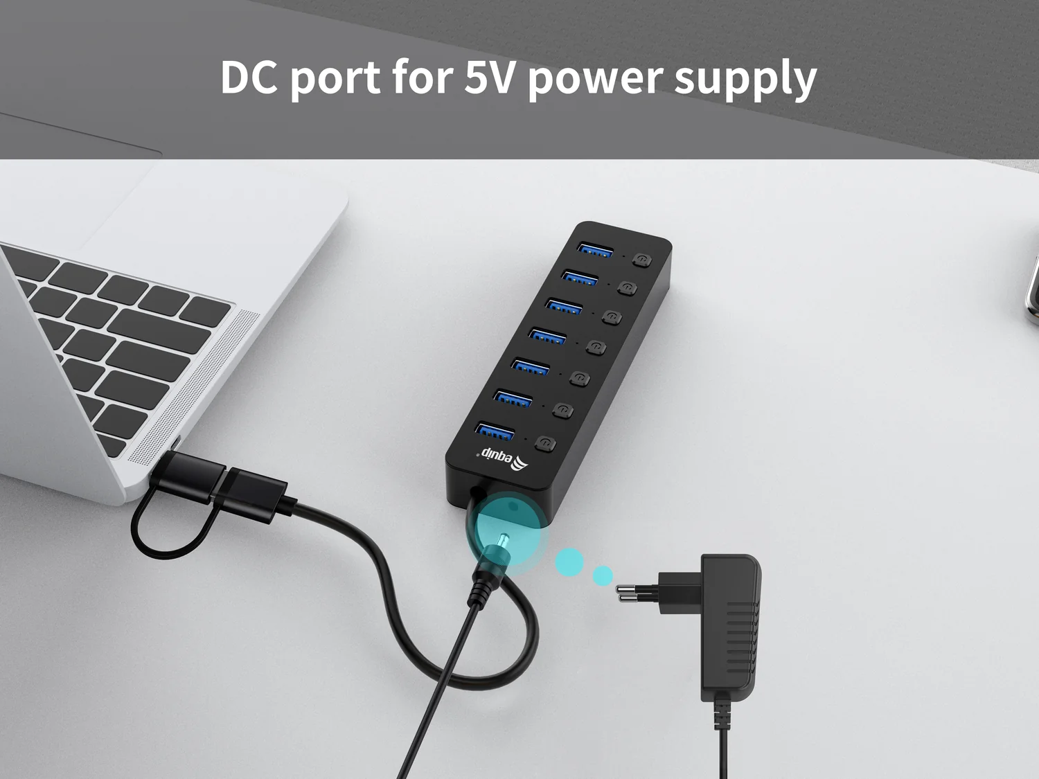 Hub USB 3.2 Gen 1 Equip 7 Portas USB-A com Alimentação Externa 5 Gbps, preto - Imagem 6