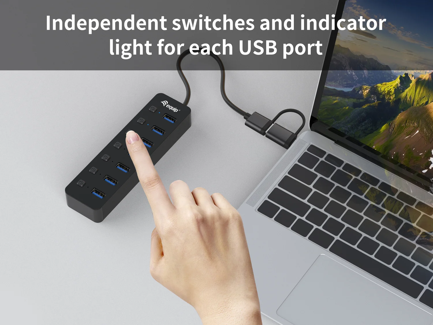 Hub USB 3.2 Gen 1 Equip 7 Portas USB-A com Alimentação Externa 5 Gbps, preto - Imagem 5