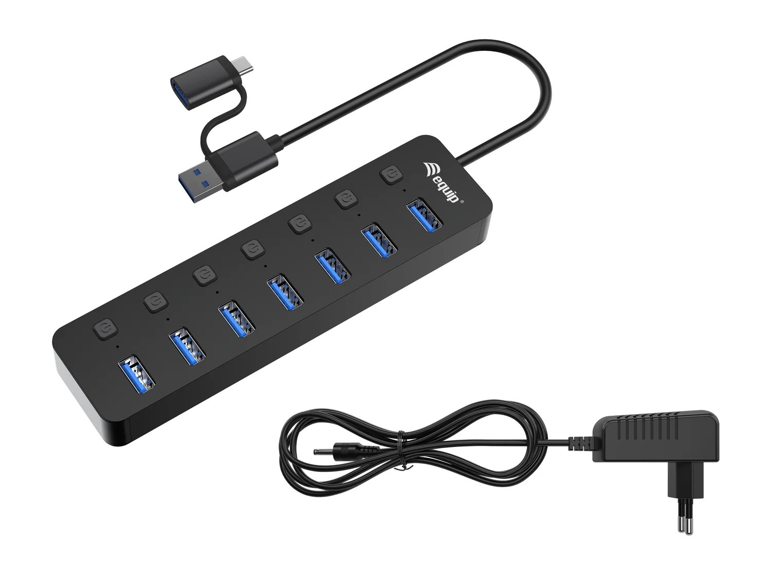 Hub USB 3.2 Gen 1 Equip 7 Portas USB-A com Alimentação Externa 5 Gbps, preto - Imagem 2