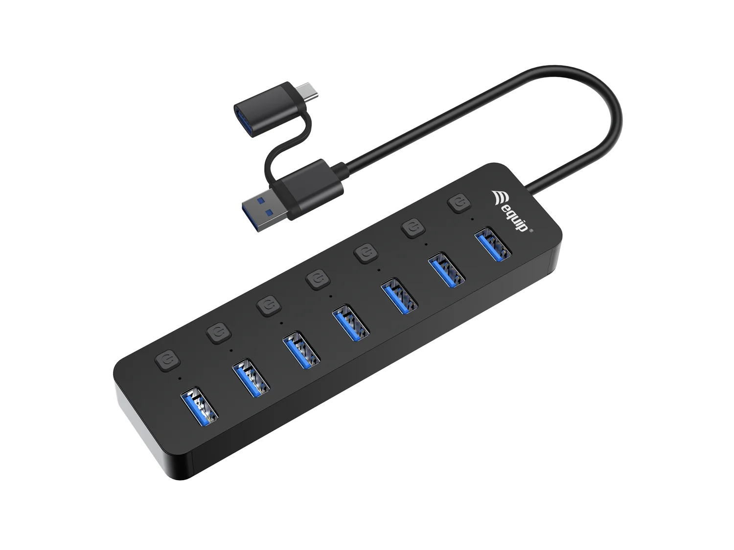 Hub USB 3.2 Gen 1 Equip 7 Portas USB-A com Alimentação Externa 5 Gbps, preto - Imagem 1