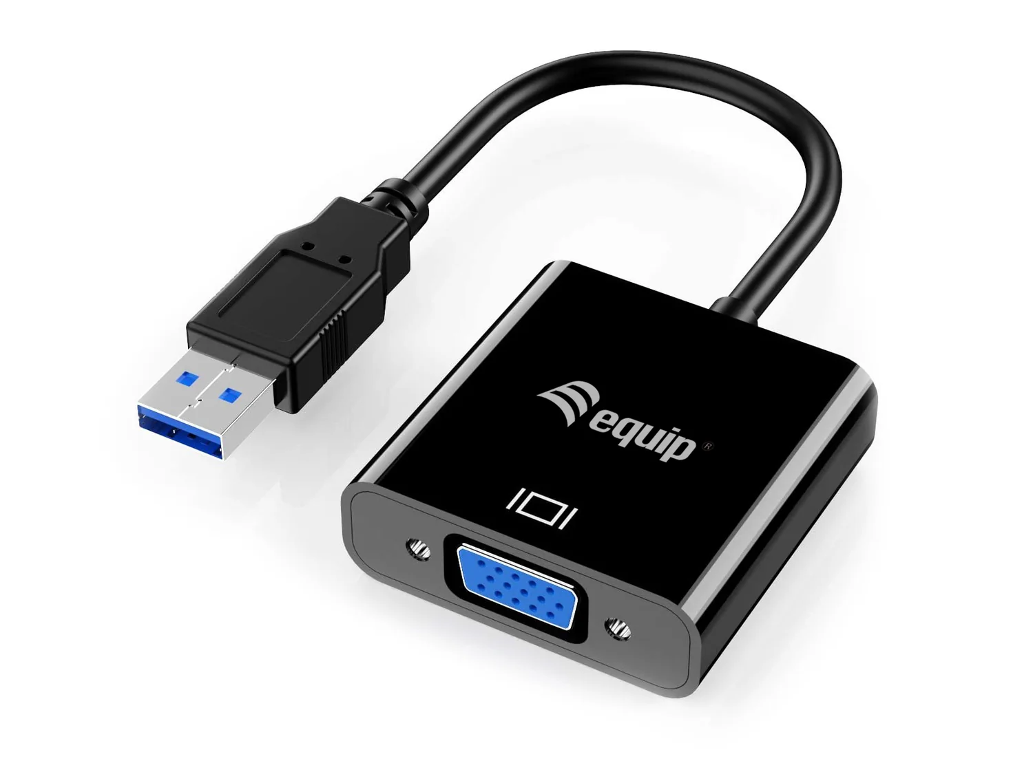 Adaptador USB 3.0 para VGA HD15 Equip 1920x1080 60Hz Cabo Integrado Preto - Imagem 1