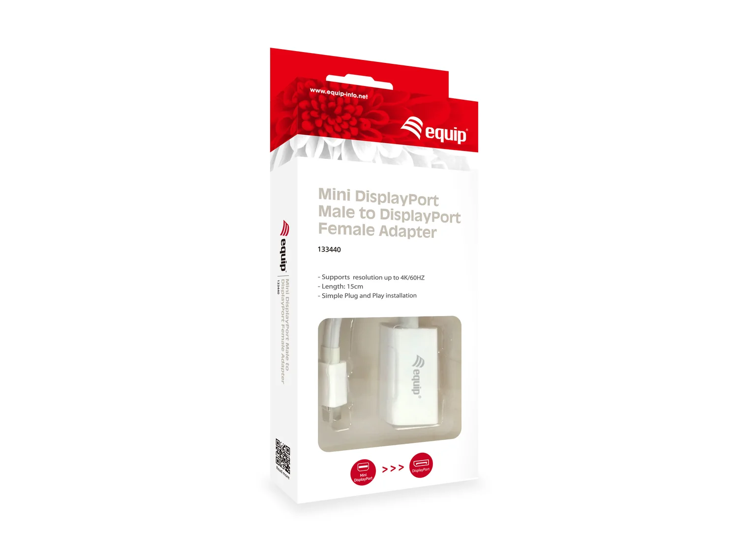 Adaptador Mini DisplayPort para DisplayPort Macho/Fêmea 4K 60 Hz Branco — Equip 133440 - Imagem 4