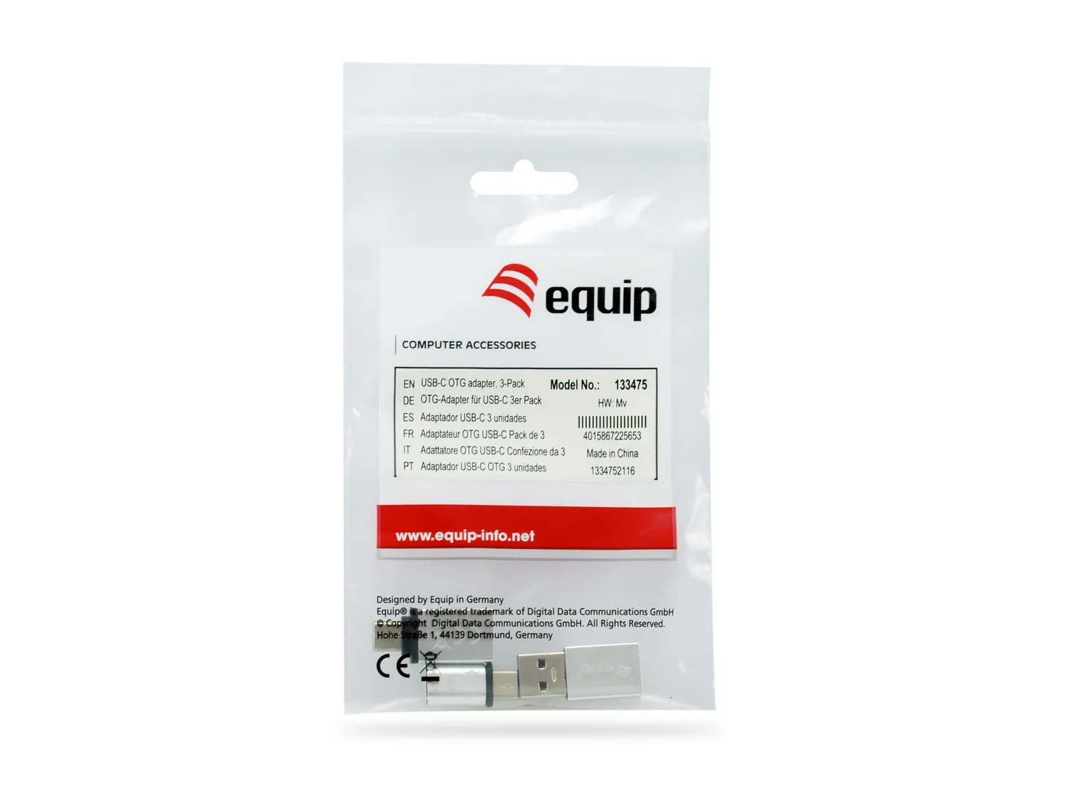Adaptador USB-C OTG Equip 133475 pack 3 unidades alumínio prateado