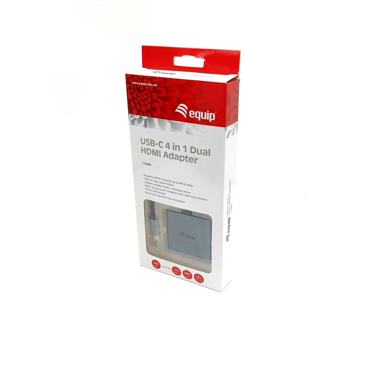 Adaptador USB-C 4 em 1 Duplo HDMI 4K + USB 3.0 + PD 100W Equip 133484 Prateado - Imagem 7