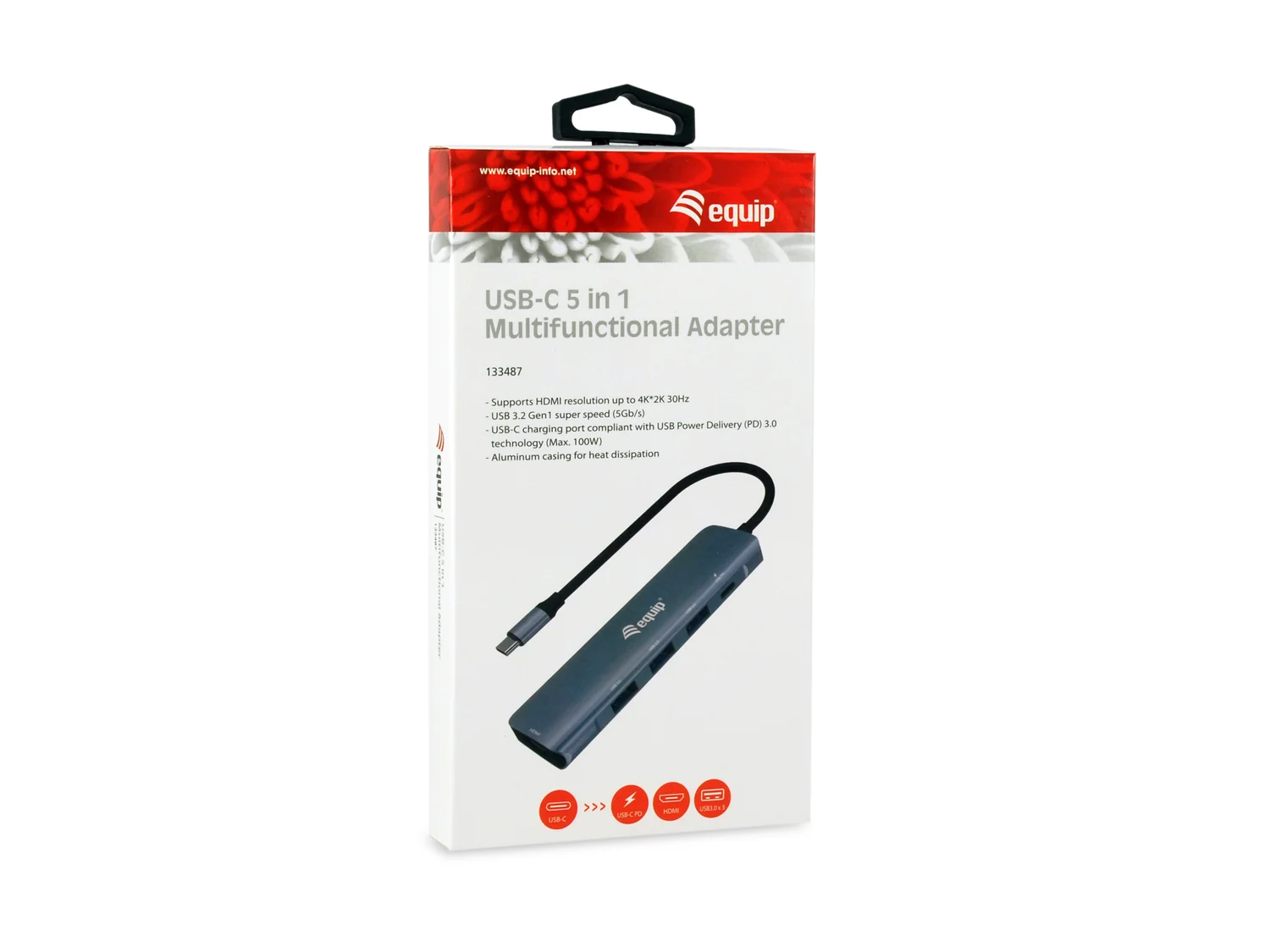 Adaptador USB-C 5 em 1 HDMI 4K + 3x USB 3.0 + USB-C PD 100W Equip 133487 - Imagem 4