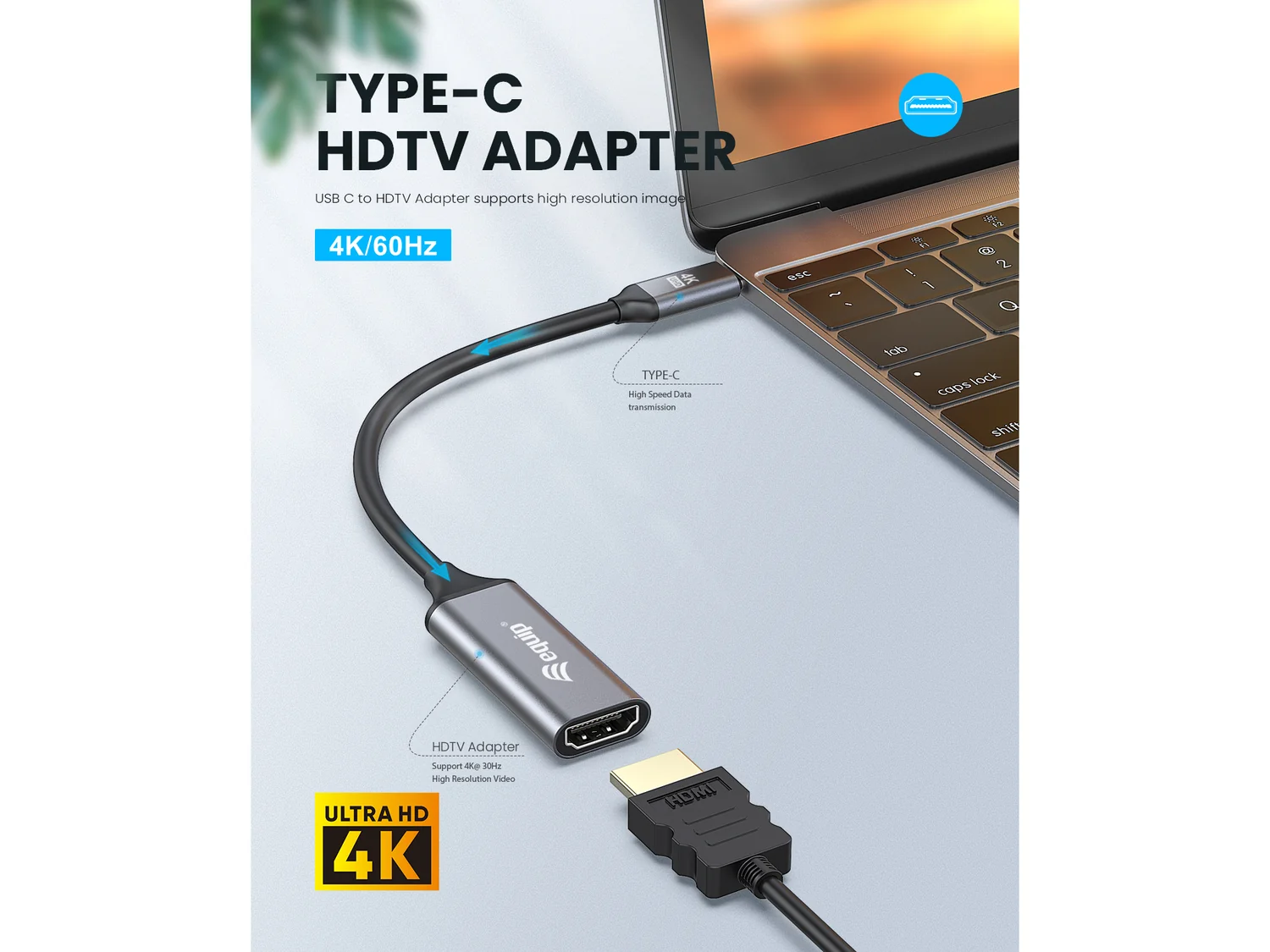 Adaptador USB-C para HDMI 2.0 Equip — 4K 60Hz Plug and Play - Imagem 4