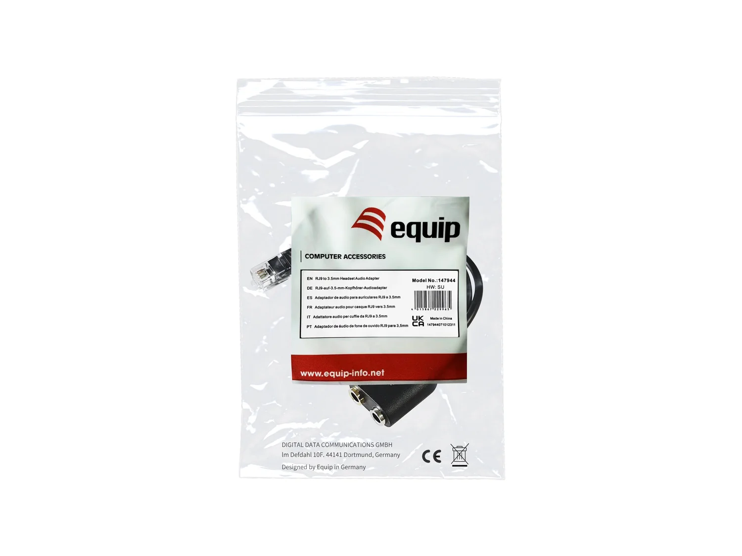 Adaptador de Áudio RJ-9 para 2× Jack 3,5 mm Equip para Headsets Preto - Imagem 9