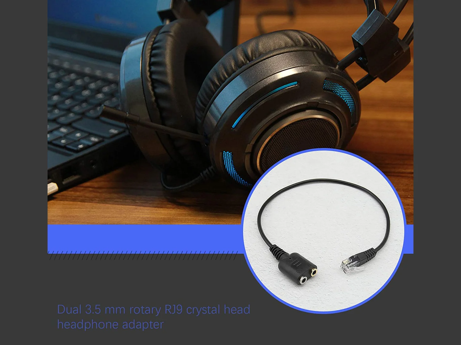 Adaptador de Áudio RJ-9 para 2× Jack 3,5 mm Equip para Headsets Preto - Imagem 3