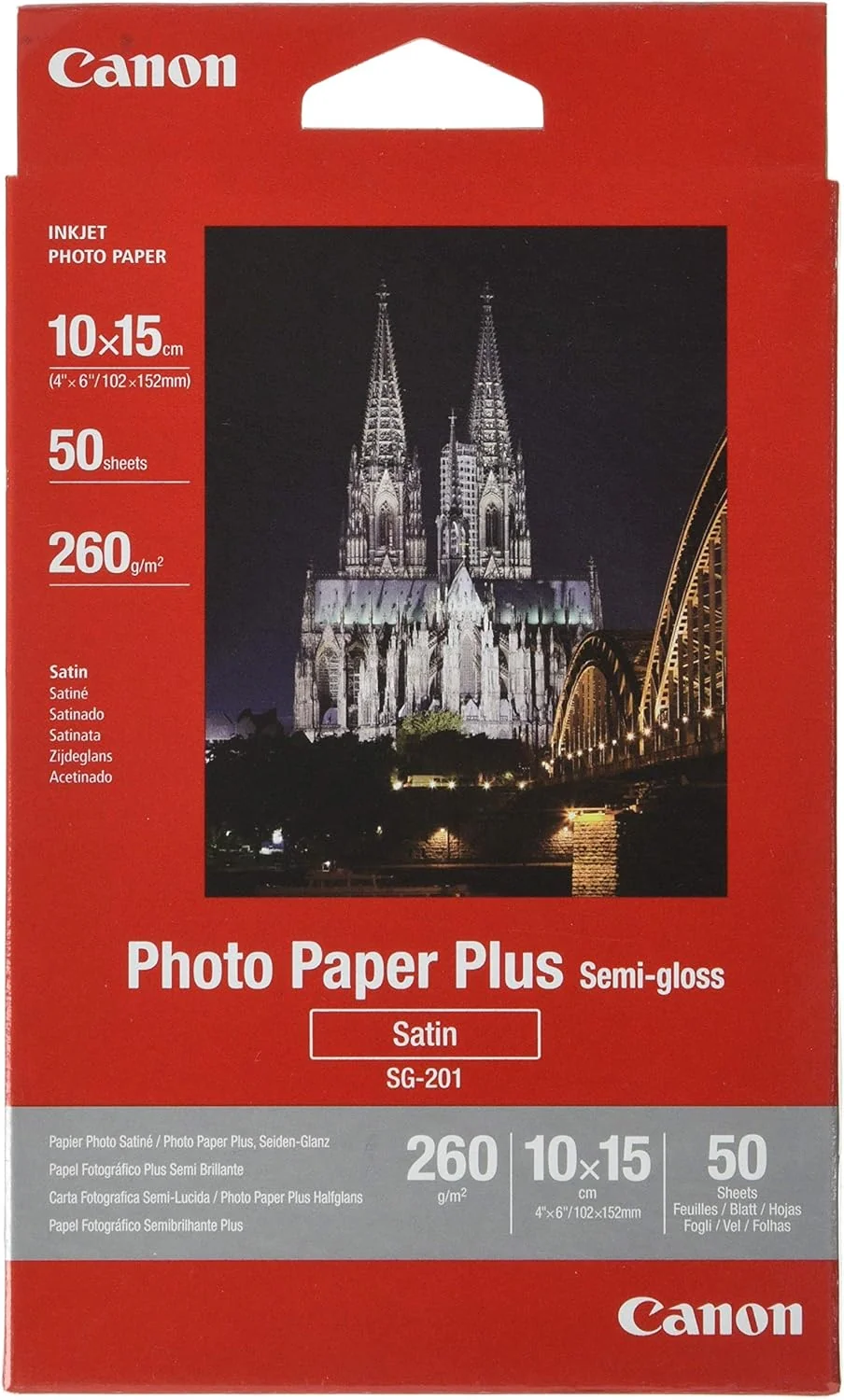 Papel Fotográfico Semi-Brilhante Canon SG-201 10x15 cm 260g/m² — 50 Folhas