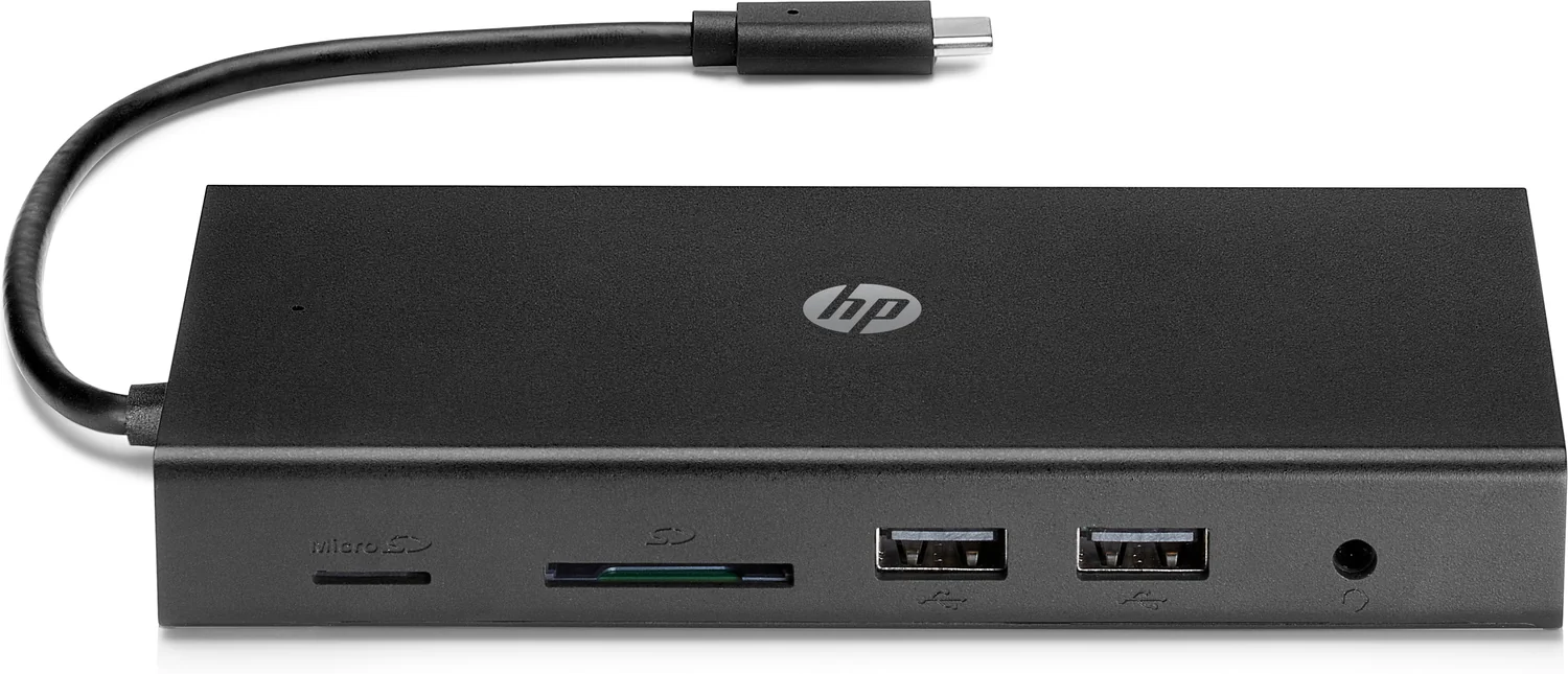 Hub multiportas USB-C HP Travel com HDMI, VGA, Ethernet e leitor de cartões