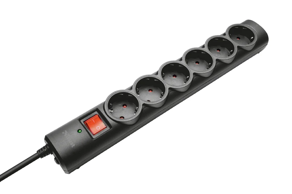 Protector de Corrente Trust com 6 Tomadas AC Cabo 1.8m Preto e Interruptor - Imagem 1