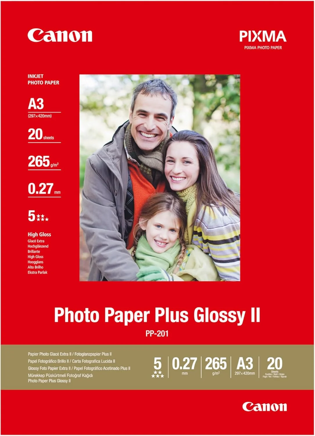 Papel Fotográfico Canon Photo Paper Plus PP-201 A3 Alto-Brilho 260g/m² (20 folhas)