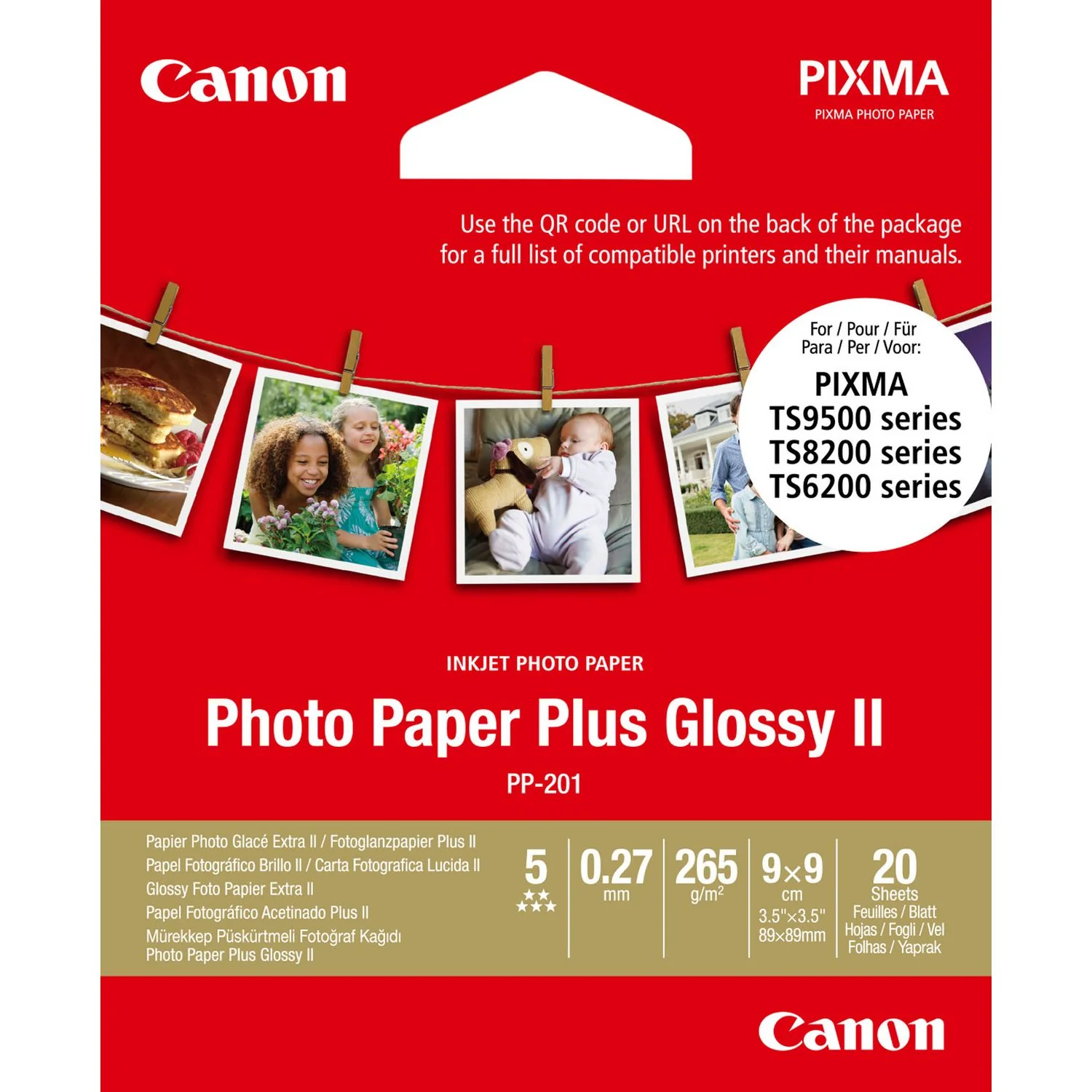 Papel fotográfico Canon Plus PP-201 89x89 mm 265 g/m² brilho 20 folhas - Imagem 1