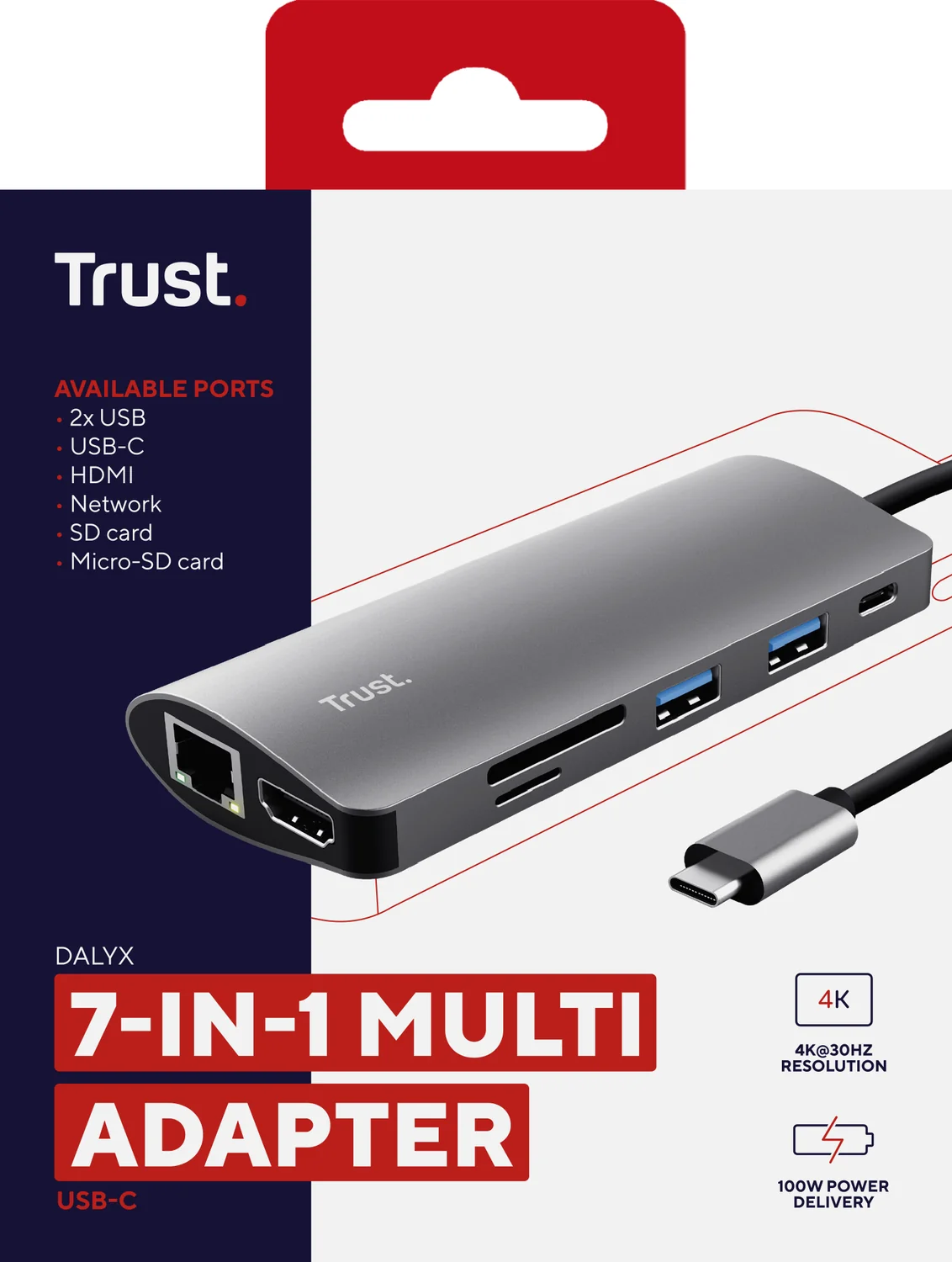 Adaptador USB-C Trust Dalyx 7 em 1 HDMI RJ-45 USB 3.2 Alumínio - Imagem 7
